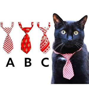 Cat Necktie Christmas Collar Adjustable Clip Buckle Red White Stripe